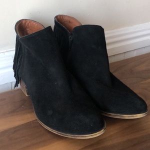 Lucky Brand Black Suede Fringe Booties